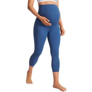 CRZ YOGA Butterluxe Maternity Capris Leggings 21″ – Over The Belly Workout Active Yoga Womens Pregnancy Crop Pants Stretchy(Pitch Blue)