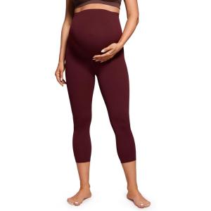 CRZ YOGA Butterluxe Maternity Capris Leggings 21″ – Over The Belly Workout Active Yoga Womens Pregnancy Crop Pants Stretchy(Red Merlot)