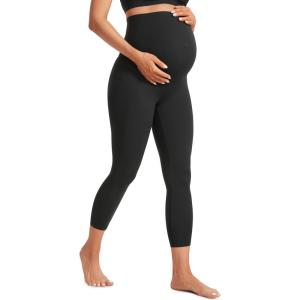 CRZ YOGA Butterluxe Maternity Capris Leggings 23″ – Over The Belly Workout Active Yoga Womens Pregnancy Crop Pants Stretchy(Black)