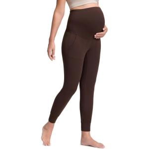CRZ YOGA Butterluxe Maternity Joggers Pockets 27″ – Workout Active Yoga Pregnancy Womens Pants Over The Belly Soft(Hot Fudge Brown)