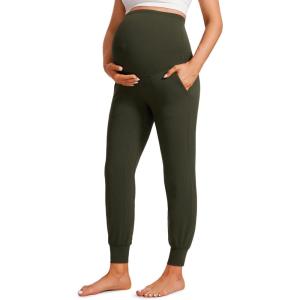 CRZ YOGA Butterluxe Maternity Joggers Pockets 27″ – Workout Active Yoga Pregnancy Womens Pants Over The Belly Soft(Olive Green)