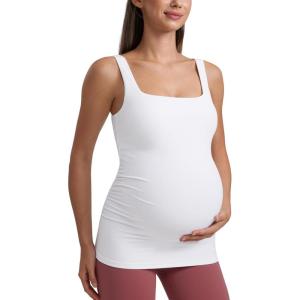 CRZ YOGA Butterluxe Maternity Square Neck Tank Tops – Ruched Sleeveless Womens Pregnancy Yoga Tee Shirt with Built in Bra(White)
