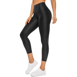 CRZ YOGA Butterluxe Matte Faux Leather Leggings for Women 23” – High Waisted Buttery Soft Lounge Capri Faux Leather(Black Classic)