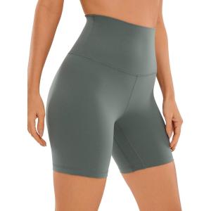 CRZ YOGA Butterluxe Super High Waist Biker Shorts 6″- Yoga Workout Womens Buttery Soft Over Belly(Grey Sage)