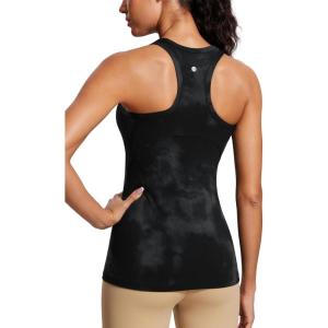 CRZ YOGA Butterluxe Womens Workout Racerback Sleeveless Tops High Neck Athletic Camisole Tanks Running Gym Yoga Shirts(Black Tie Dye Flowers)