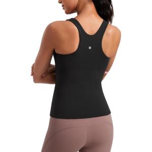 CRZ YOGA Butterluxe Workout Tank Tops for Women – Racerback Padded High Neck Yoga Athletic Shirt with Built in Bra(Black)