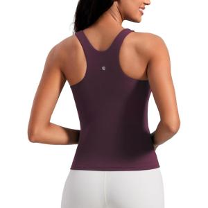 CRZ YOGA Butterluxe Workout Tank Tops for Women – Racerback Padded High Neck Yoga Athletic Shirt with Built in Bra(Deep Purple)
