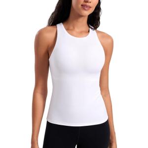 CRZ YOGA Butterluxe Workout Tank Tops for Women – Racerback Padded High Neck Yoga Athletic Shirt with Built in Bra(White)