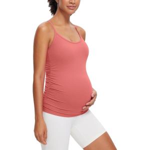 CRZ YOGA Butterluxe Y Back Maternity Tank Tops for Women Ruched Pregnancy Basic Camisole Sleeveless Athletic Yoga Shirts(Briar Rose)