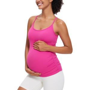 CRZ YOGA Butterluxe Y Back Maternity Tank Tops for Women Ruched Pregnancy Basic Camisole Sleeveless Athletic Yoga Shirts(Hibiscus Purple)