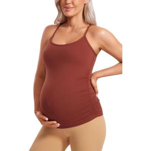 CRZ YOGA Butterluxe Y Back Maternity Tank Tops for Women Ruched Pregnancy Basic Camisole Sleeveless Athletic Yoga Shirts(Jujube Brown)