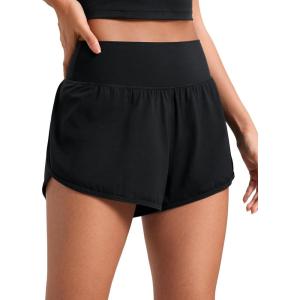 CRZ YOGA Butterluxe-Light High Waisted Dolphin Shorts for Women 2.5″ Soft Split for Casual Lounge Athletic Yoga with Liner(Black)