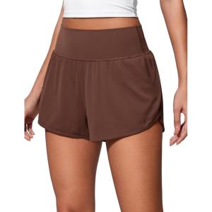 CRZ YOGA Butterluxe-Light High Waisted Dolphin Shorts for Women 2.5″ Soft Split for Casual Lounge Athletic Yoga with Liner(Coffee Brown)