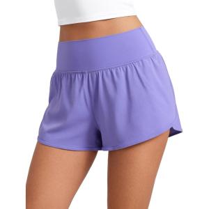 CRZ YOGA Butterluxe-Light High Waisted Dolphin Shorts for Women 2.5″ Soft Split for Casual Lounge Athletic Yoga with Liner(Dark Lavender Purple)
