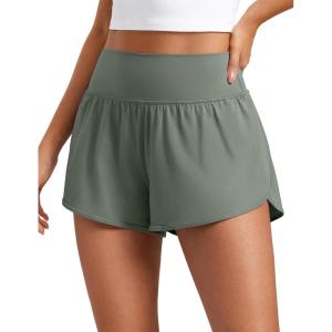 CRZ YOGA Butterluxe-Light High Waisted Dolphin Shorts for Women 2.5″ Soft Split for Casual Lounge Athletic Yoga with Liner(Grey Sage)
