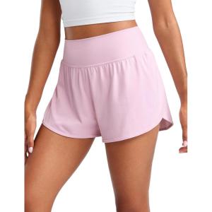 CRZ YOGA Butterluxe-Light High Waisted Dolphin Shorts for Women 2.5″ Soft Split for Casual Lounge Athletic Yoga with Liner(Pink Peony)