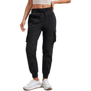 CRZ YOGA Cargo Joggers for Women Lightweight Ruched Workout Casual Travel Athletic Hiking Pants with Pockets(Black)