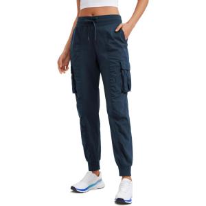 CRZ YOGA Cargo Joggers for Women Lightweight Ruched Workout Casual Travel Athletic Hiking Pants with Pockets(Ink Blue)
