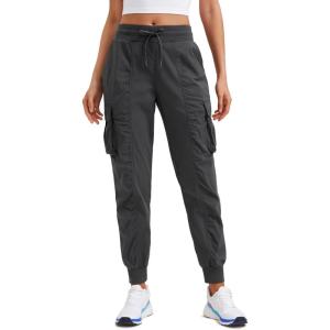 CRZ YOGA Cargo Joggers for Women Lightweight Ruched Workout Casual Travel Athletic Hiking Pants with Pockets(Ink Gray)