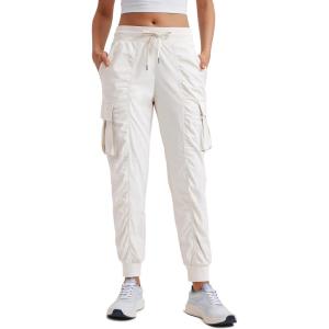 CRZ YOGA Cargo Joggers for Women Lightweight Ruched Workout Casual Travel Athletic Hiking Pants with Pockets(Milky White (Bone))