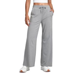 CRZ YOGA Cloud Jersey Wide Leg Sweatpants Women 30″ High Waisted Casual Lounge Pajama Travel Pants with Pockets(Sterling)
