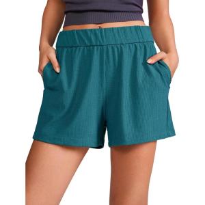 CRZ YOGA Comfy Ribbed Sweat Shorts for Women 3″ – High Waisted Lyocell for Casual Lounge Athletic Jersey with Pockets(Borealis Green)