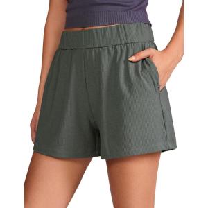 CRZ YOGA Comfy Ribbed Sweat Shorts for Women 3″ – High Waisted Lyocell for Casual Lounge Athletic Jersey with Pockets(Grey Sage)