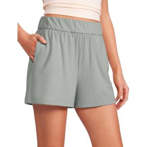 CRZ YOGA Comfy Ribbed Sweat Shorts for Women 3″ – High Waisted Lyocell for Casual Lounge Athletic Jersey with Pockets(Sterling)