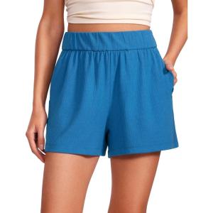 CRZ YOGA Comfy Ribbed Sweat Shorts for Women 3″ – High Waisted Lyocell for Casual Lounge Athletic Jersey with Pockets(Super-sonic Blue)
