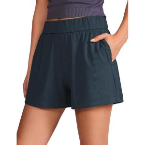 CRZ YOGA Comfy Ribbed Sweat Shorts for Women 3″ – High Waisted Lyocell for Casual Lounge Athletic Jersey with Pockets(True Navy)