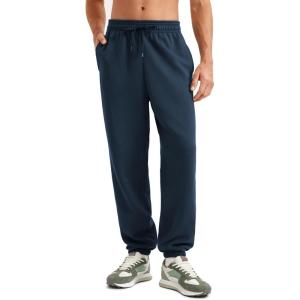 CRZ YOGA Cotton Fleece Lined Relaxed Sweatpants for Men 32″ – Loose Lounge Casual Bottom Sweat Pants with Zipper Pocket(Ink Blue)