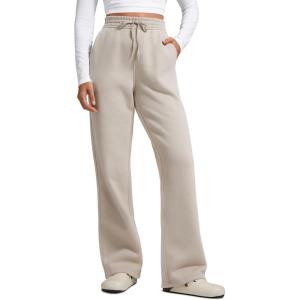CRZ YOGA Cotton Fleece Lined Sweatpants Women 28″/30″/32″ – Straight Leg Casual Lounge Pants with Pockets Winter Warm(Mojave Tan)