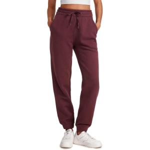 CRZ YOGA Cotton Fleece Lined Sweatpants Women High Waisted Warm Casual Lounge Jogger Pants with Pockets(Dark Red)