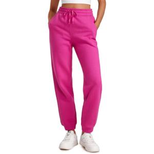CRZ YOGA Cotton Fleece Lined Sweatpants Women High Waisted Warm Casual Lounge Jogger Pants with Pockets(Hibiscus Purple)