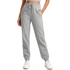CRZ YOGA Cotton Fleece Lined Sweatpants Women High Waisted Warm Casual Lounge Jogger Pants with Pockets(Sterling)
