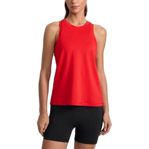CRZ YOGA Cotton-Blend Workout Racerback Tank for Women Athletic High Neck Breathable Tops Casual Basic Sleeveless Shirts(Deep Red)