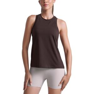 CRZ YOGA Cotton-Blend Workout Racerback Tank for Women Athletic High Neck Breathable Tops Casual Basic Sleeveless Shirts(Hot Fudge Brown)