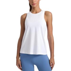 CRZ YOGA Cotton-Blend Workout Racerback Tank for Women Athletic High Neck Breathable Tops Casual Basic Sleeveless Shirts(White)