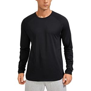 CRZ YOGA Crewneck Workout Long Sleeve Shirts for Men – Quick Dry Running Athletic T-Shirts Lightweight Basic Tops(Black)