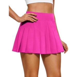 CRZ YOGA Cute Pleated Skirts for Women High Waisted Tennis Golf Skorts with Pockets Casual Athletic Workout Skater(Hibiscus Purple)