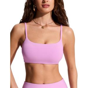 CRZ YOGA D-DD Scoop Neck Bikini Tops for Women – Padded Adjustable Spaghetti Straps Bathing Swimsuit Sports Bra(Vita Pink)