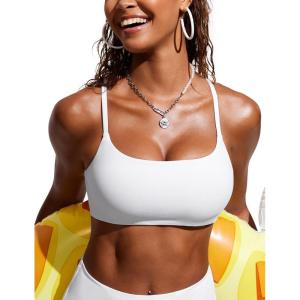CRZ YOGA D-DD Scoop Neck Bikini Tops for Women – Padded Adjustable Spaghetti Straps Bathing Swimsuit Sports Bra(White)