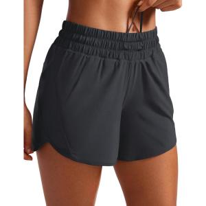 CRZ YOGA Dolphin Athletic Shorts for Women 5″ – High Waisted Quick Dry for Running Workout Gym Track with Zip Pocket(Graphite Grey)