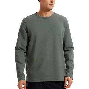 CRZ YOGA Fleece Crewneck Sweatshirt for Men Long Sleeve Breathable Workout Casual Pullover Basic Sweat Shirts(Grey Sage)