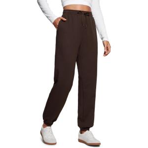 CRZ YOGA Fleece Sweatpants Women Cotton Joggers High Waisted Lounge Casual Travel Elastic Bottom Pants with Pockets(Hot Fudge Brown)
