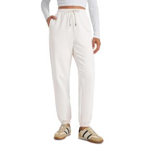 CRZ YOGA Fleece Sweatpants Women Cotton Joggers High Waisted Lounge Casual Travel Elastic Bottom Pants with Pockets(Milky White (Bone))