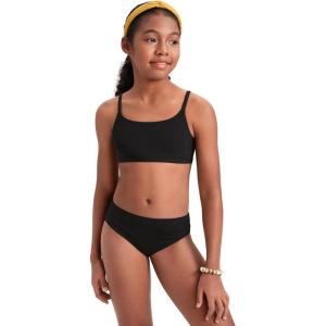 CRZ YOGA Girls Bikini Set 2 Piece Swimsuit – Beach Sports Bathing Suit Scoop Neck Adjustable Straps Padded Kids Teen(Black)