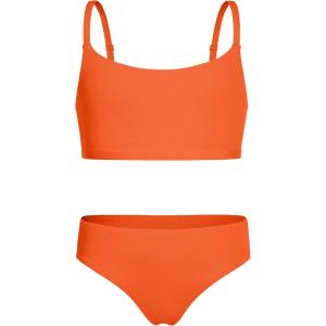CRZ YOGA Girls Bikini Set 2 Piece Swimsuit – Beach Sports Bathing Suit Scoop Neck Adjustable Straps Padded Kids Teen(Coral)