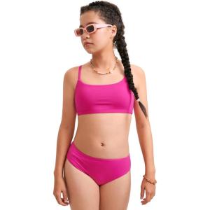 CRZ YOGA Girls Bikini Set 2 Piece Swimsuit – Beach Sports Bathing Suit Scoop Neck Adjustable Straps Padded Kids Teen(Hibiscus Purple)