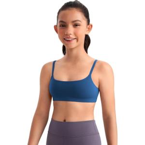 CRZ YOGA Girls Butterluxe Adjustable Spaghetti Strap Sports Bra – Yoga Athletic Casual Scoop Neck Crop Padded Kids Teen(French Navy)